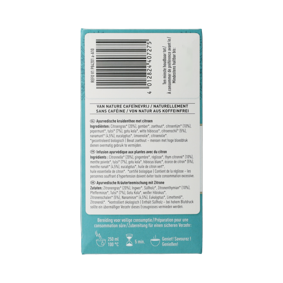 Yogi Tea Refresh & Focus bio tea packets, featuring herbal blend for energizing and mental clarity.