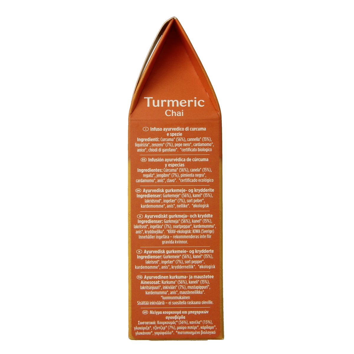 Yogi Tea Turmeric Chai bio in 90g package, showing a box of organic turmeric chai tea bags with turmeric and spice ingredients.