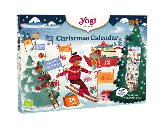 Yogi Tea Christmas Calendar Bio 2026, featuring 24 herbal tea bags in a festive holiday-themed calendar.