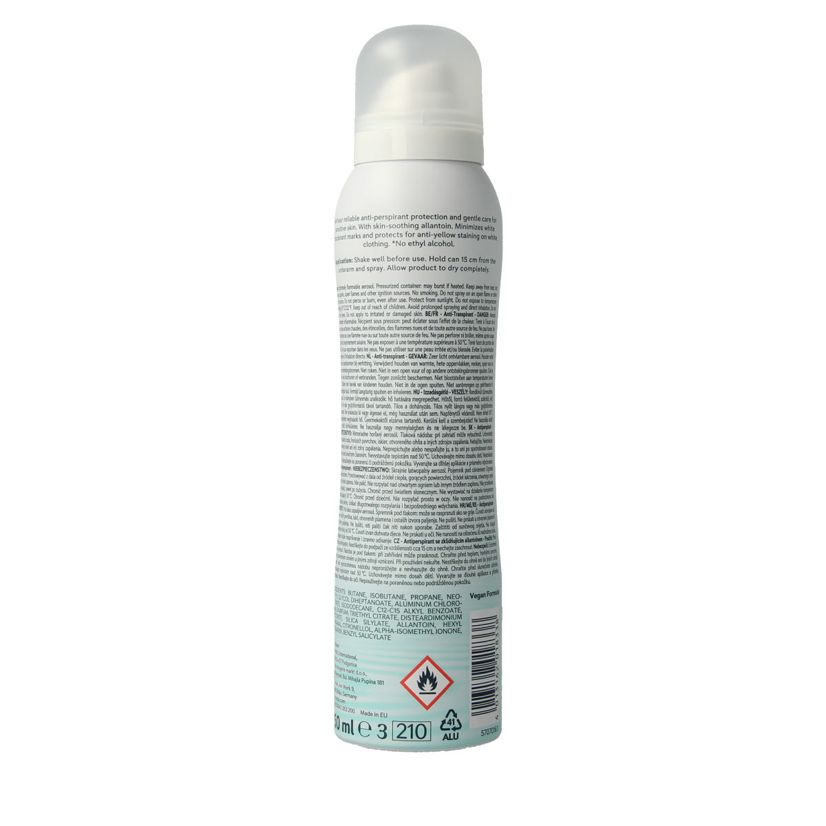Fenjal Deodorant Spray Sensitive, 150ml bottle showing the sleek silver container with a white cap and fragrance label.