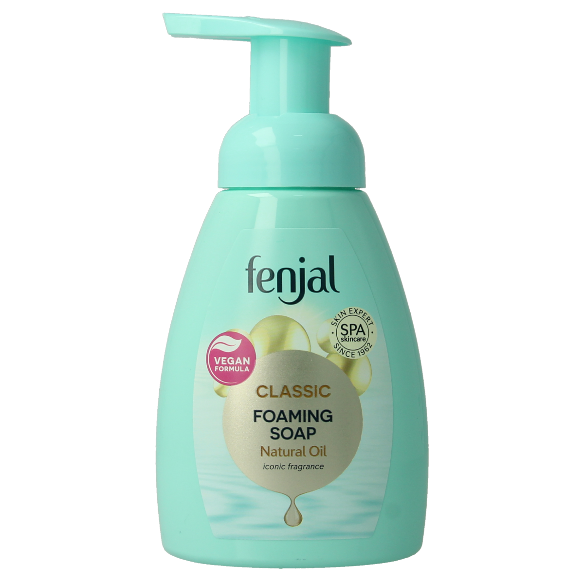 Fenjal Foam Soap Classic 250ml bottle, soft foam cleanser with elegant packaging, ideal for gentle hand washing.