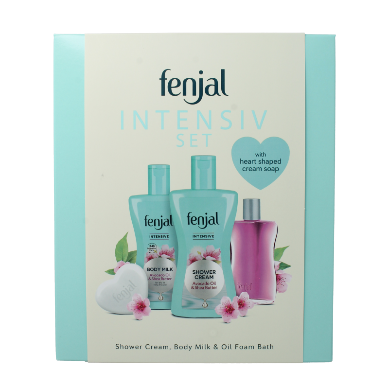 Fenjal gift set with body care products, including lotion and bath essentials, in a luxurious package for intensive body care.