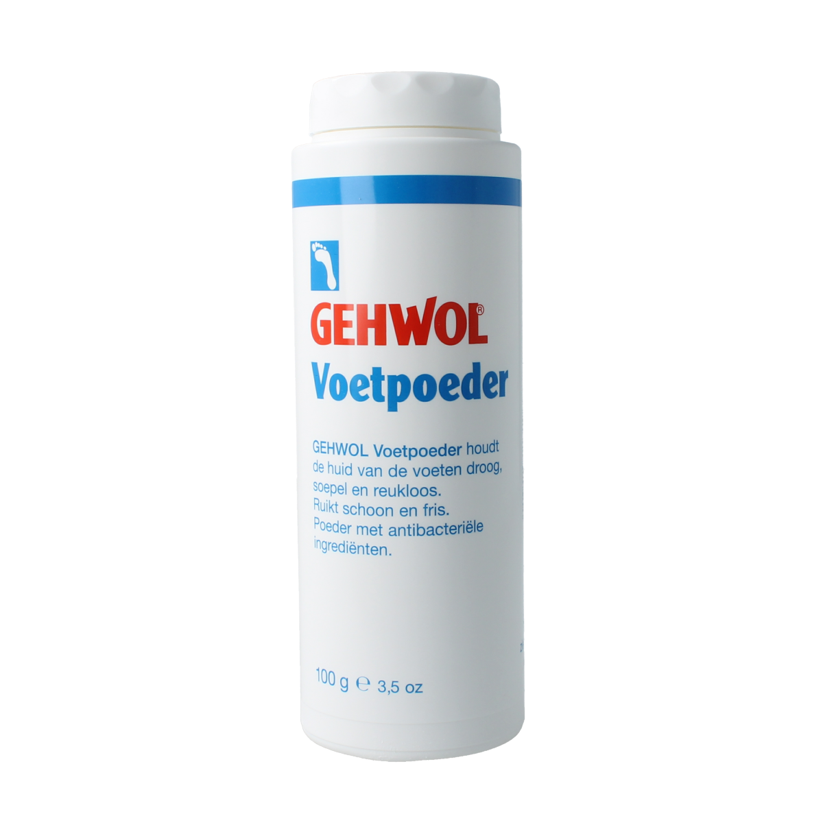 Gehwol Voetpoeder in 100g container, foot care powder with natural ingredients for soothing and refreshing feet.