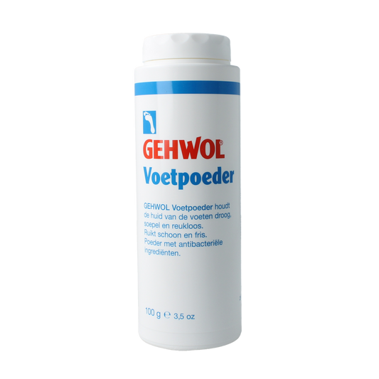 Gehwol Voetpoeder in 100g container, foot care powder with natural ingredients for soothing and refreshing feet.