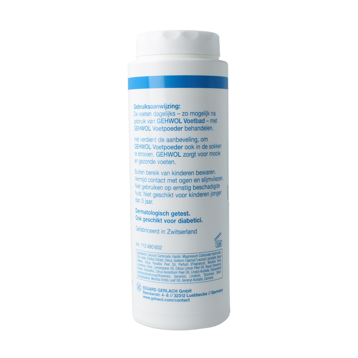 Gehwol Voetpoeder in 100g container, natural foot care powder for soothing and refreshing feet.