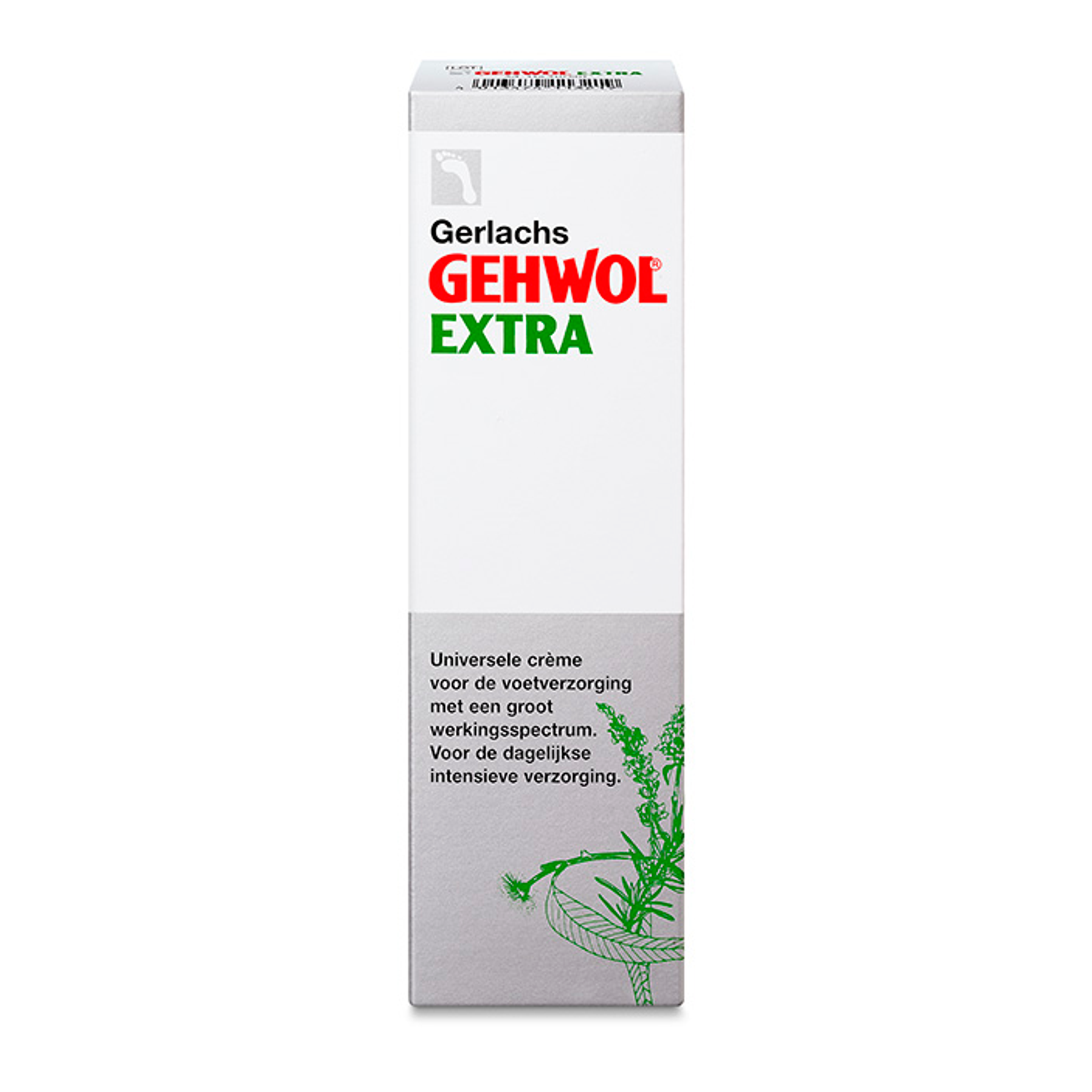 Gehwol Voetcreme extra, 75ml, a foot care cream in a tube with a white cap and label, designed for nourishing foot skin