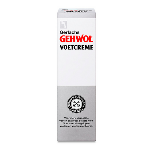 Gehwol Voetcreme 75ml tube, foot care cream in a white and green packaging, designed for moisturizing and nourishing feet.