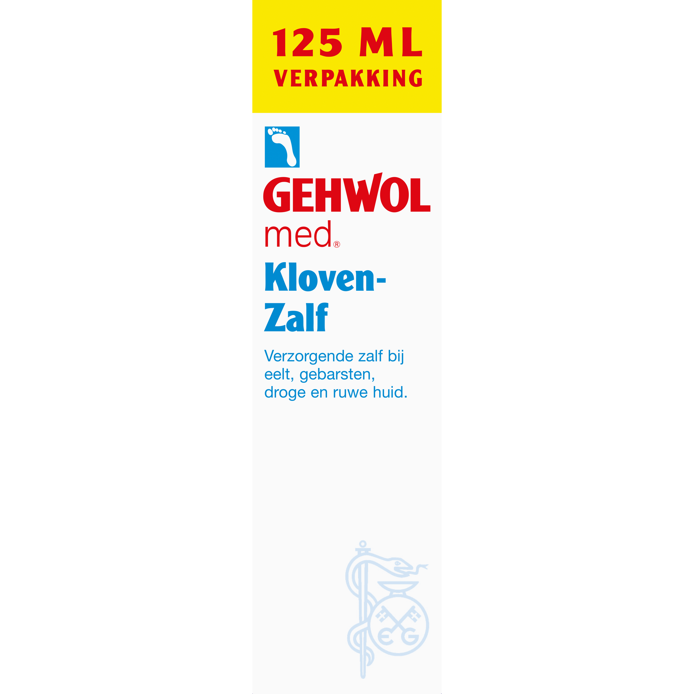 Gehwol Klovenzalf 125ml for foot care, showing the tube with white and green packaging and product details.
