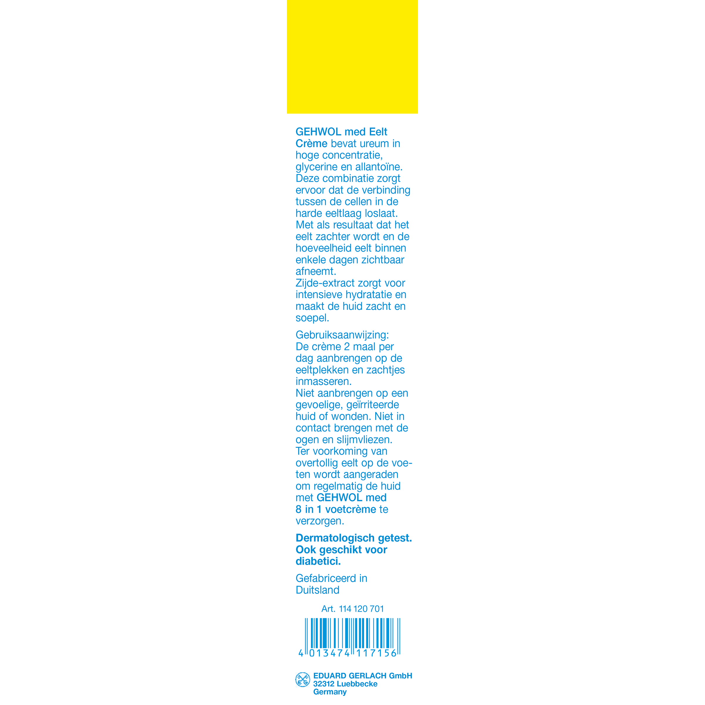 Gehwol Eeltcreme foot care cream in 125ml tube, designed for smoothing and moisturizing dry, rough skin on feet.