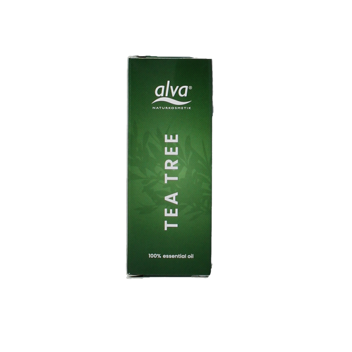 Alva Tea Tree Oil 10ml bottle for body care, natural essential oil with antimicrobial properties, in a clear container.