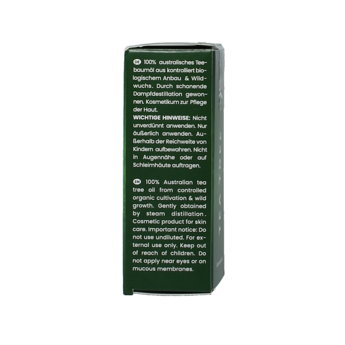 Alva Tea Tree Oil 10ml bottle for body care, featuring a clear label and cap, displayed on a white background.