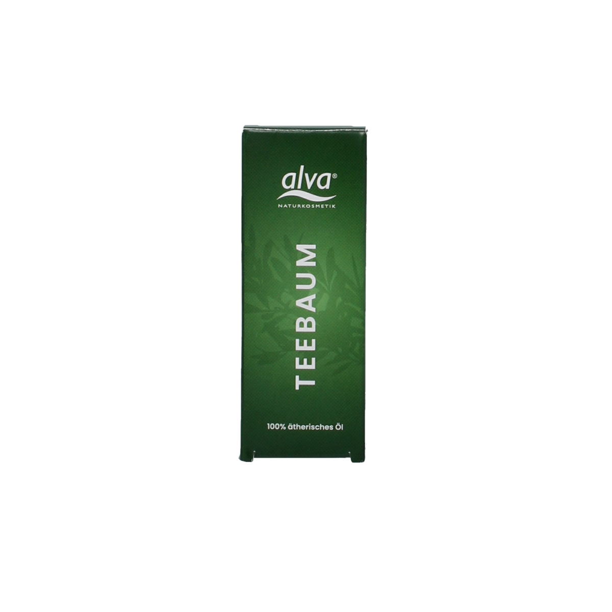 Alva Tea Tree Oil 10ml bottle for body care, featuring a clear container with a white cap and label showing tea tree imagery.