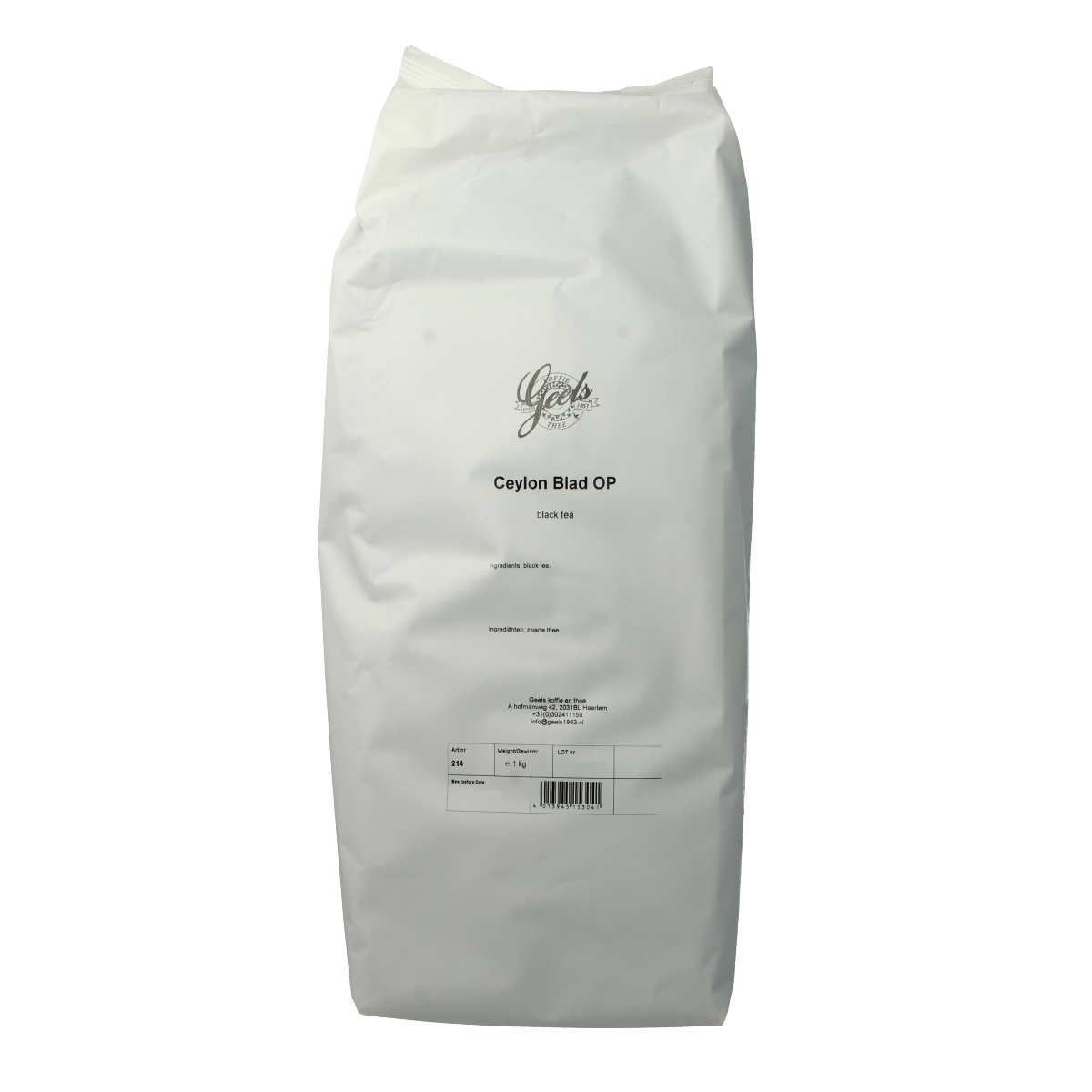 Geels Ceylon tea leaf bag, 1 kg, premium quality Ceylon tea leaves for brewing and tea infusions.