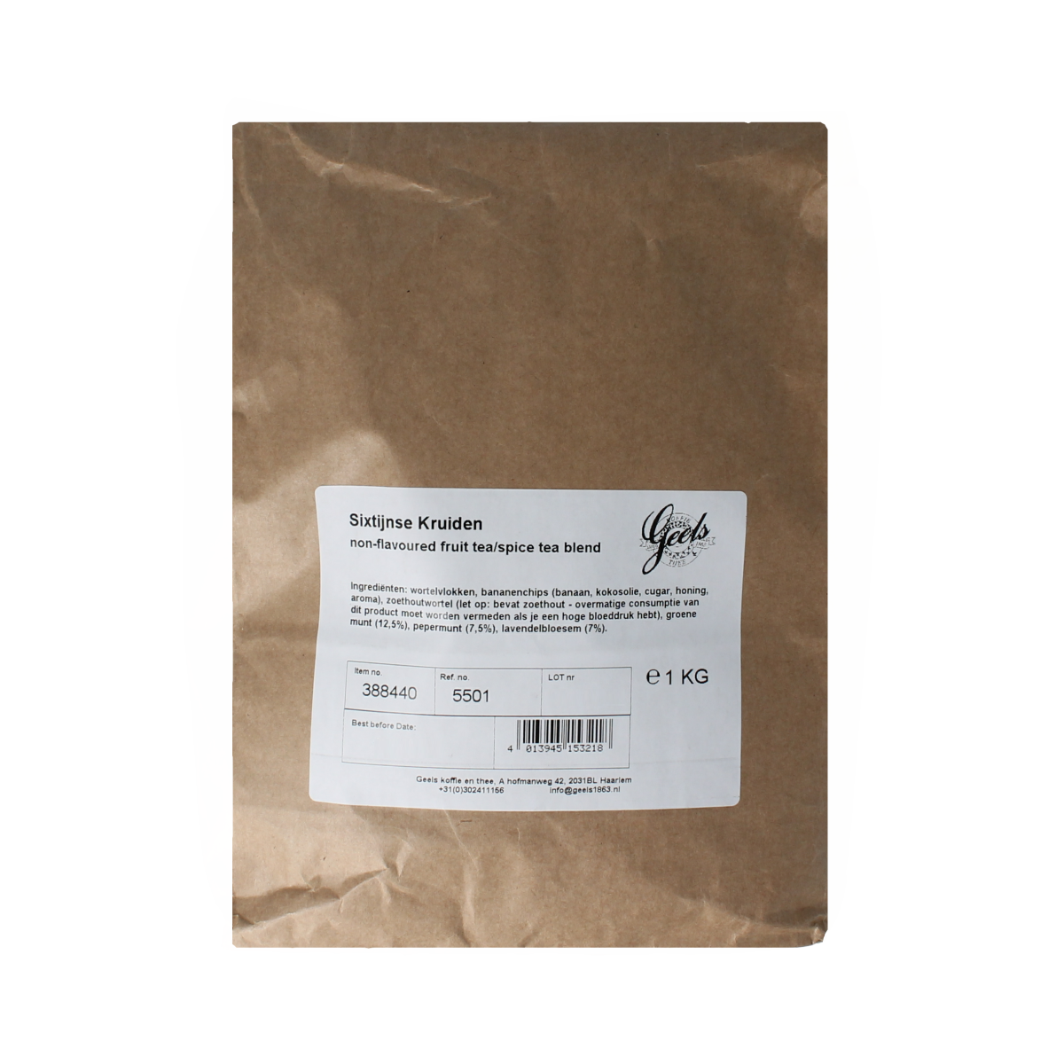 Geels Sixtijnse kruiden mix in a 1kg bag, featuring a blend of herbs and spices for cooking and seasoning.