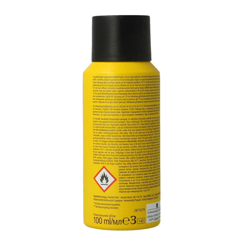 Got2b Glued Blasting Freeze hairspray mini 100ml, strong-hold styling spray for hair control and volume.