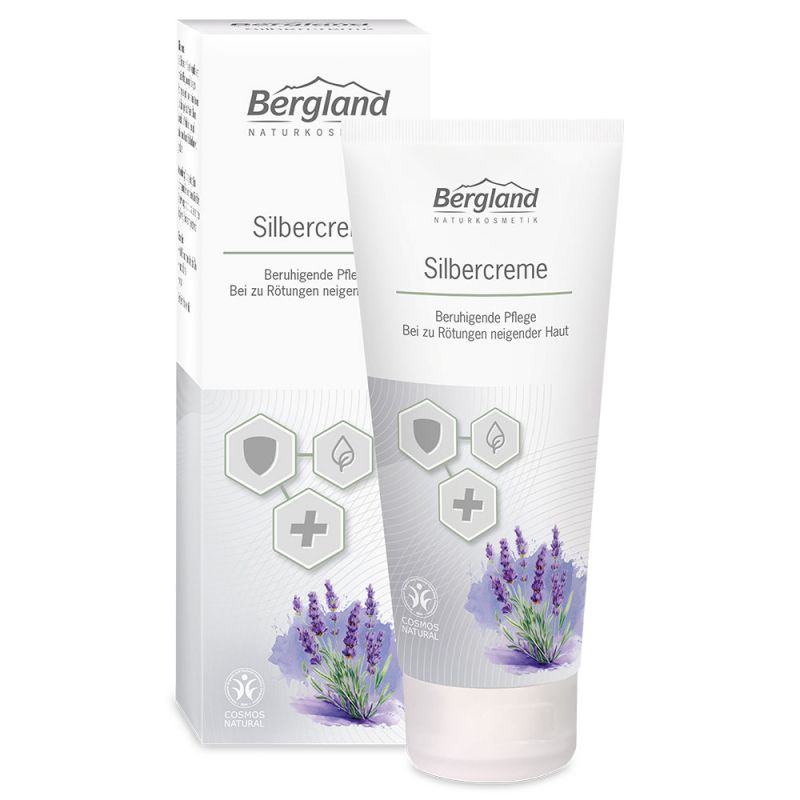 Bergland Zilvercreme body care jar with silver-colored lid, 100ml, showcasing the product container and label.