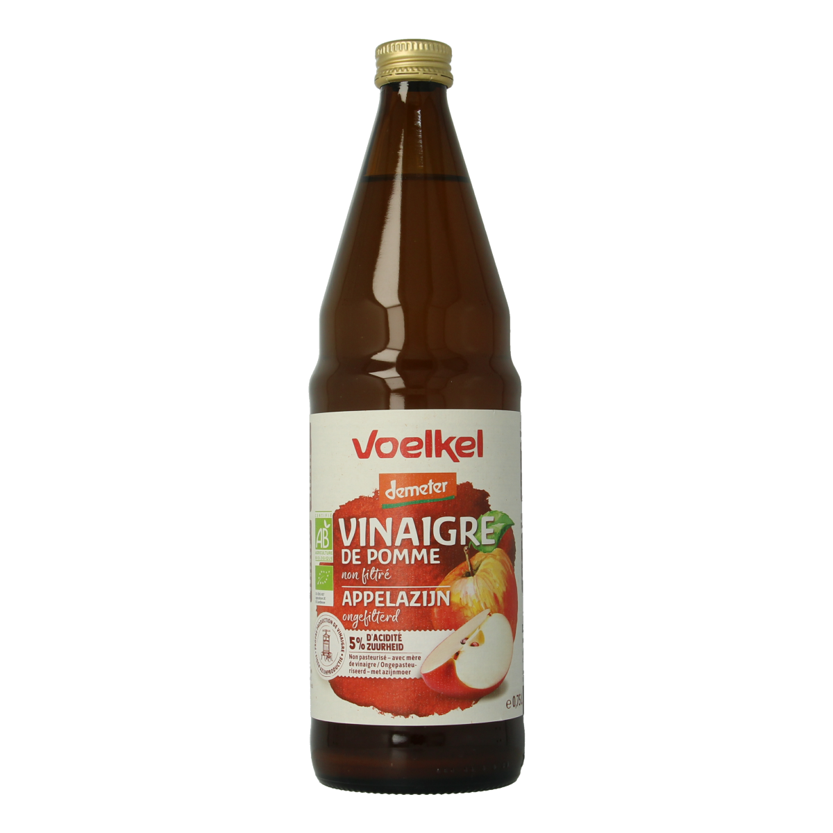 Voelkel Demeter organic apple cider vinegar 750ml bottle, natural cooking ingredient in sauce and flavoring products.