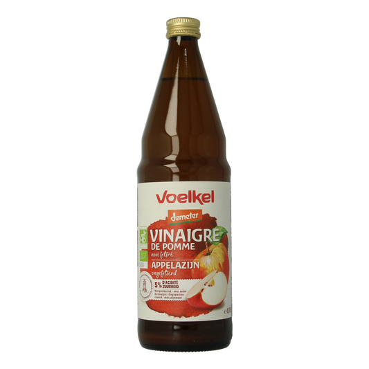 Voelkel Demeter organic apple cider vinegar 750ml bottle, natural cooking ingredient in sauce and flavoring products.