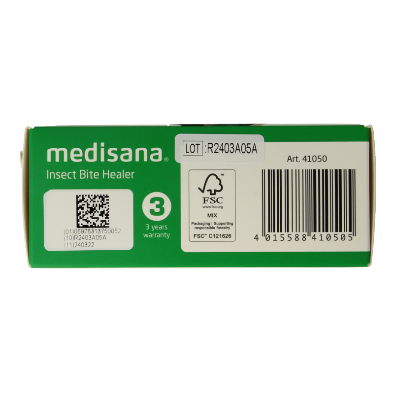 Medisana IB100 insect bite relief pen for soothing insect bites, shown with the pen and packaging.
