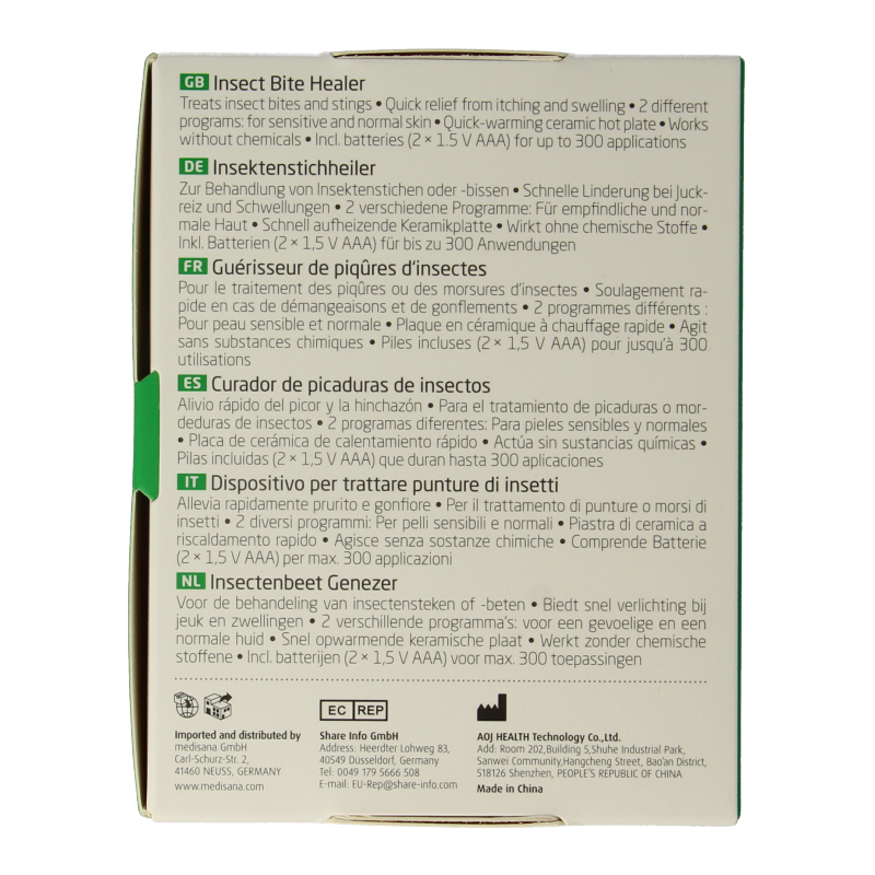 Medisana Insectenbeet verzachter IB100, a small tube for soothing insect bite relief, shown against a neutral background.