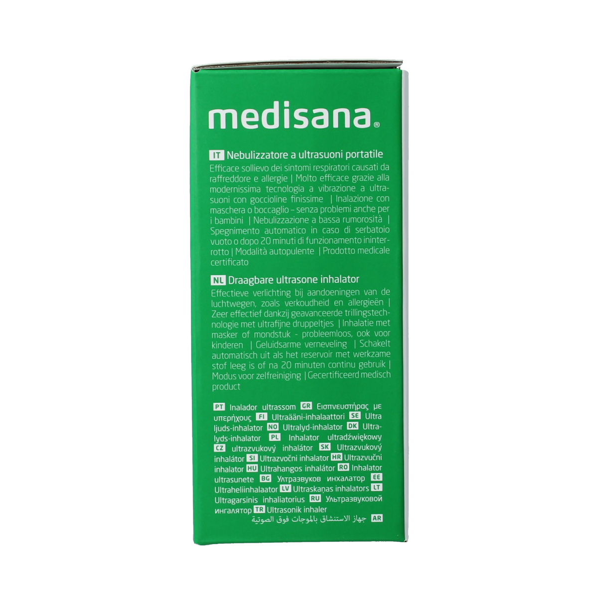 Medisana IN 515 Ultrasone inhalator for nasal care and inhalation, showing the device and nasal attachments.