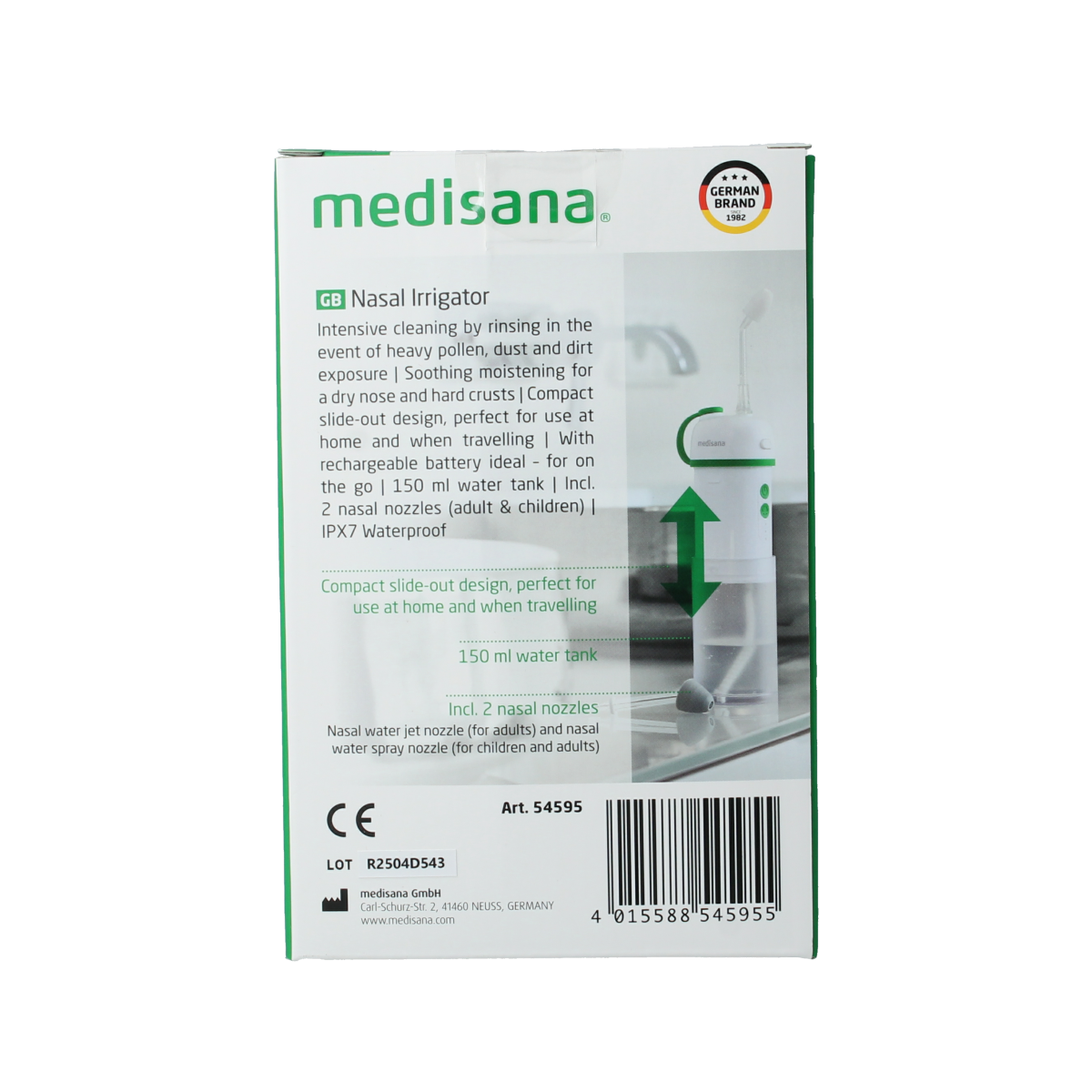 Medisana NI 200 nasal douche for nasal care and inhalation, showing the device and nozzle for nasal cleansing.