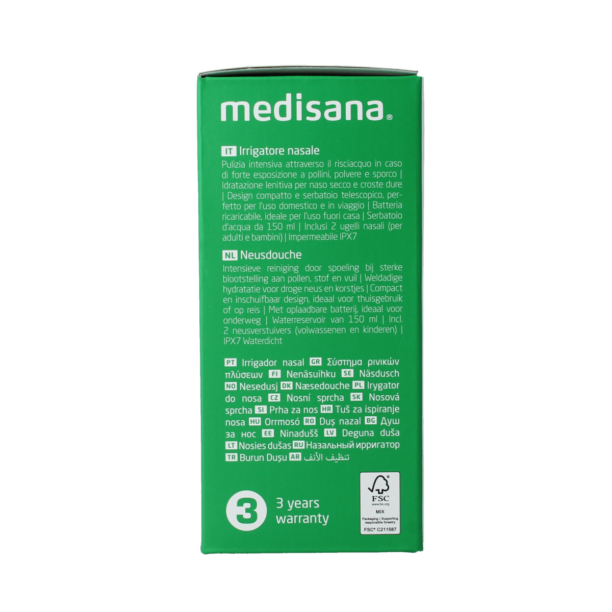 Medisana NI 200 nasal douche for nasal care and inhalation, showing the device and nozzle for nasal hygiene.