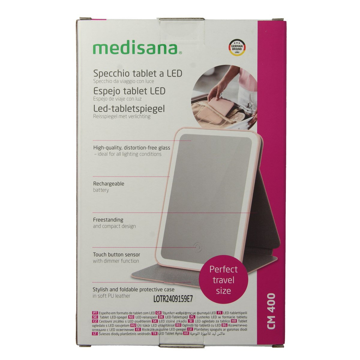 Medisana Cosmeticaspiegel CM 400 bathroom mirror with LED lighting, reflecting a sleek, modern design for personal grooming.