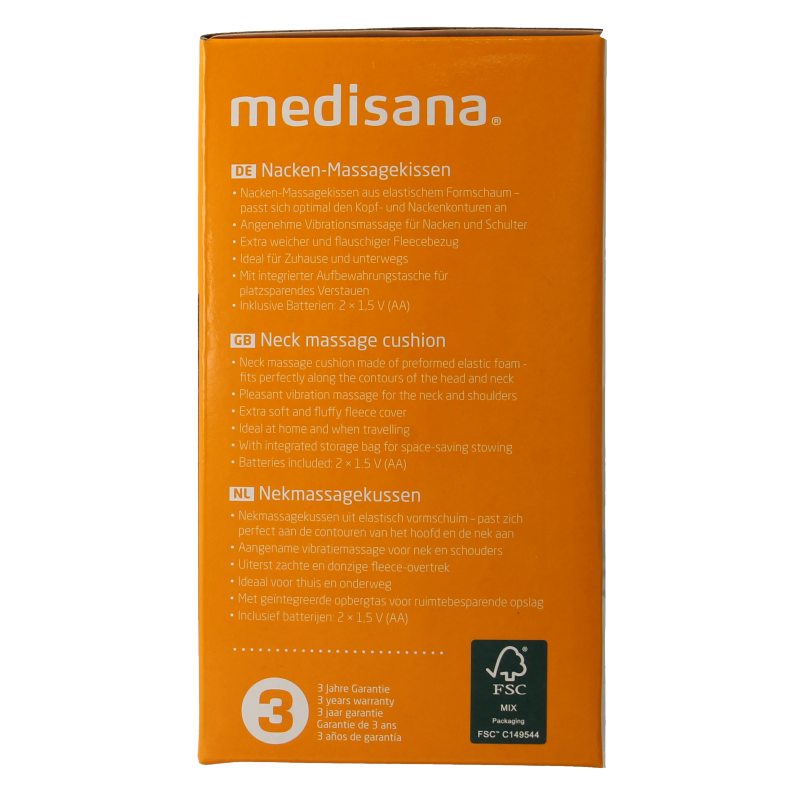 Medisana NM870 neck massage cushion showing padded neck support and massage nodes for muscle relief.