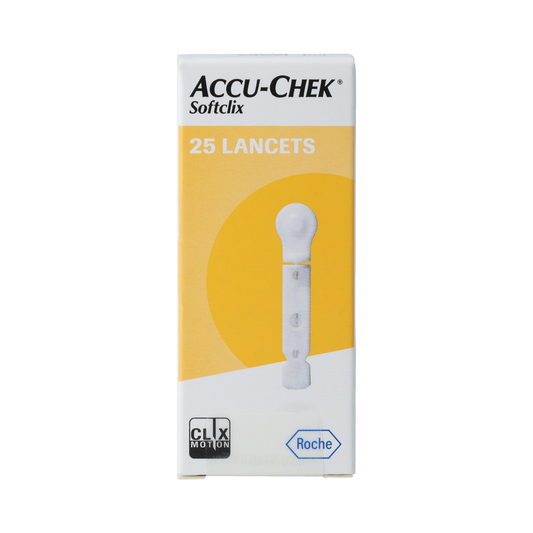 Accu-Chek Softclix lancetten for blood glucose testing, shown in a close-up image with multiple lancets in packaging.