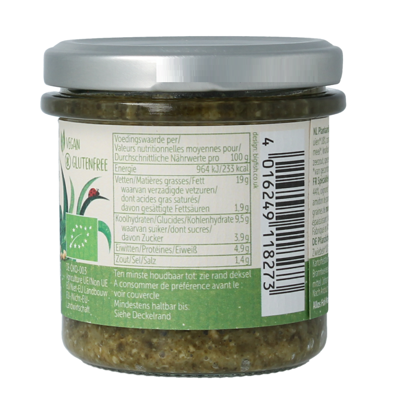 Allos bio spinach and pine nut vegetables mix in a 135g package, fresh and natural with vibrant greens and pine nuts.