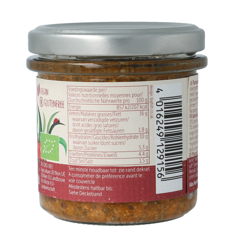 Allos Farm organic vegetables broodbeleg with fresh rucola and cherry tomatoes on bread, 135 grams