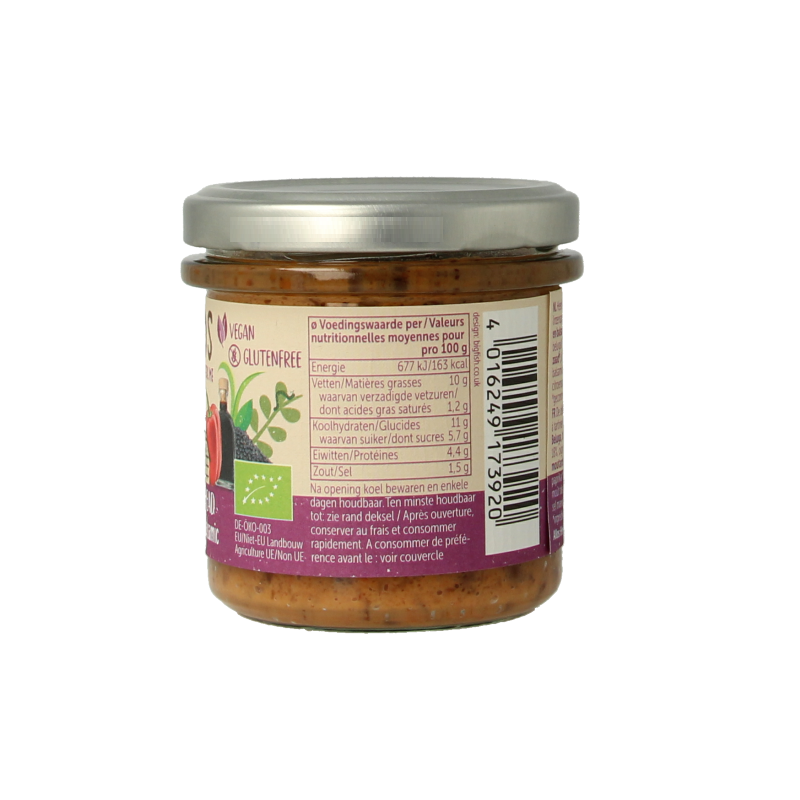 Allos Linzenspread beluga balsamico bio in 140g jar, a savory sauce and condiment with organic ingredients.
