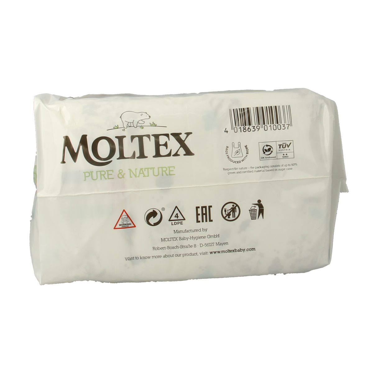 Moltex Pure & Nature newborn baby diapers, 22-pack, soft and absorbent infant diapers for newborns.