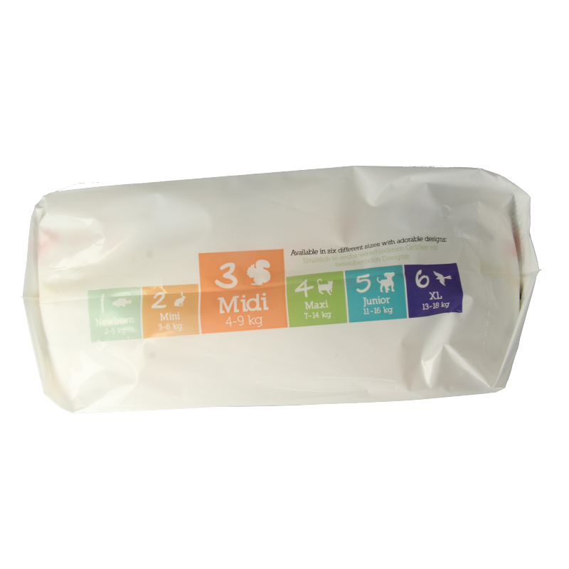Pack of Moltex Pure & Nature baby diapers midi size, 33 pieces, featuring eco-friendly design and soft, absorbent material.