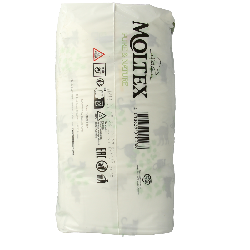 Pack of 29 Moltex Pure & Nature baby diapers with soft, eco-friendly materials, designed for comfort and gentle skin care.