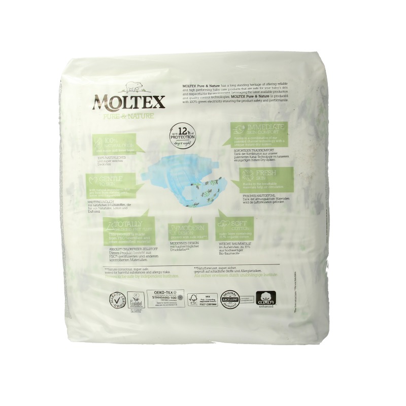 Moltex Pure & Nature baby diapers maxi pack with 29 pieces, soft, eco-friendly baby diapers for gentle skin.