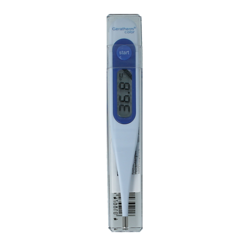 Geratherm thermometer with colorful display, digital medical thermometer for accurate temperature reading, single unit.