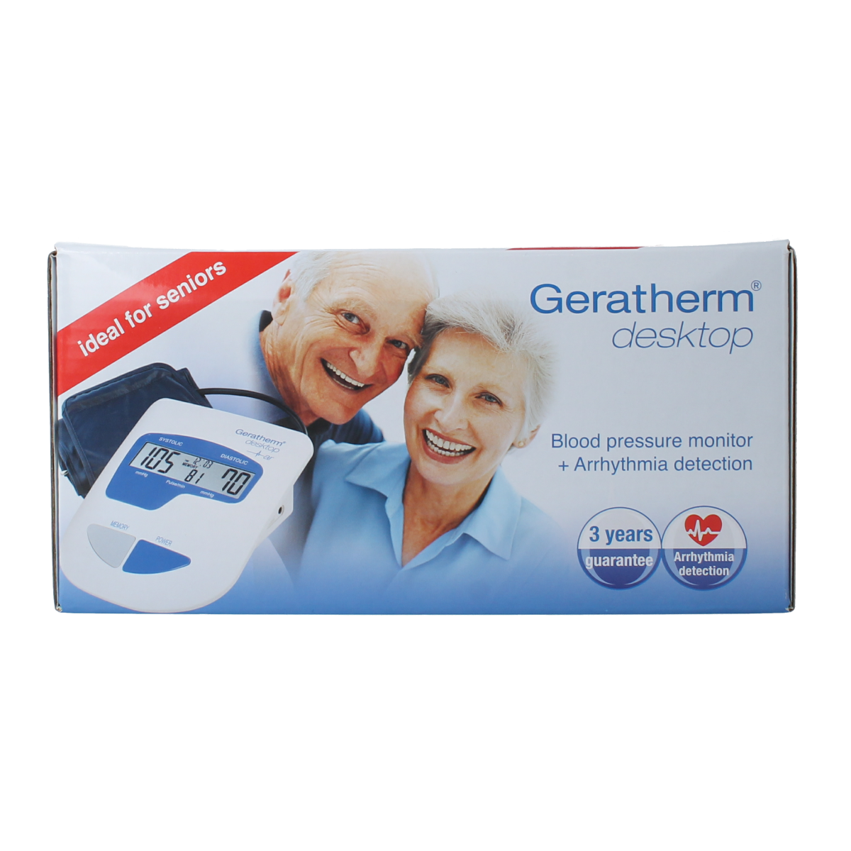 Geratherm Desktop blood pressure cuff and monitor, adult upper arm blood pressure measurement device with display screen