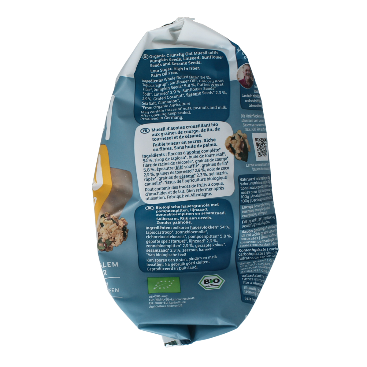 Barnhouse Muesli Silly Seed bio breakfast cereal in a 375g package, showing the colorful, seed-filled muesli mix.