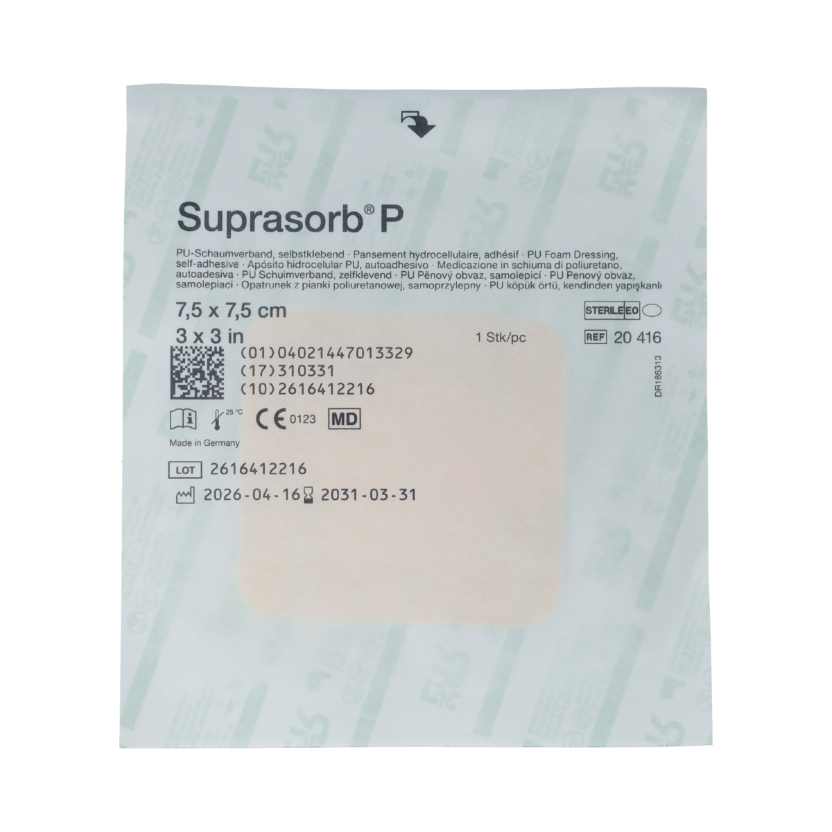 Suprasorb P Pu-schuimverband 7.5 x 7.5cm 1.00 Stuks