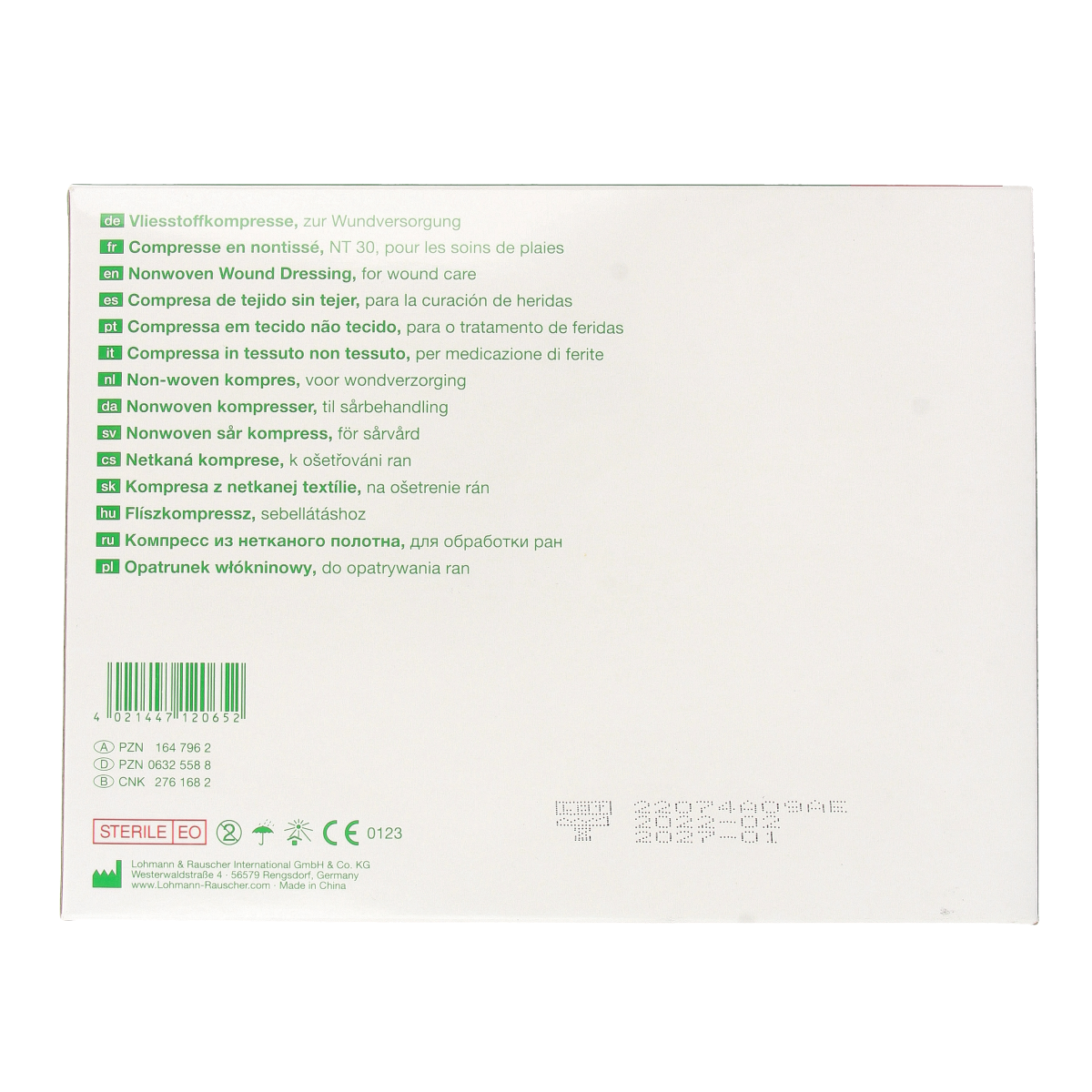 Vliwasoft Vlieskompres 10x10cm 4-laags sterile gauze pads, 75x2 packs, suitable for wound dressing.