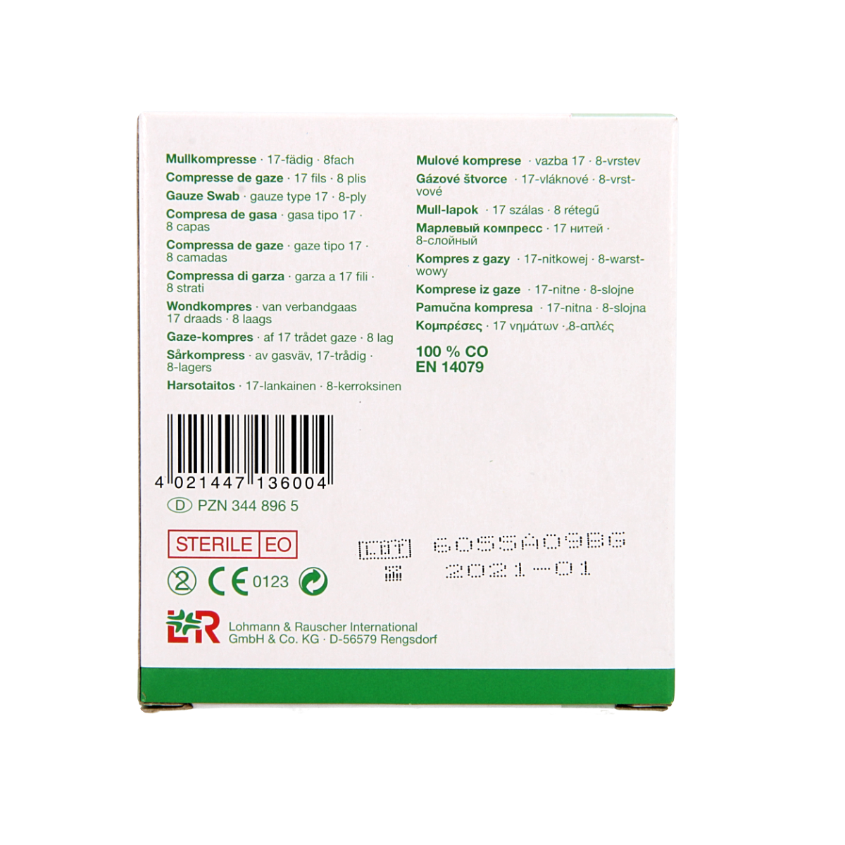 Sterile Gazin Gaaskompres 5x5cm, pack of 10, soft medical gauze for wound care and dressing applications.