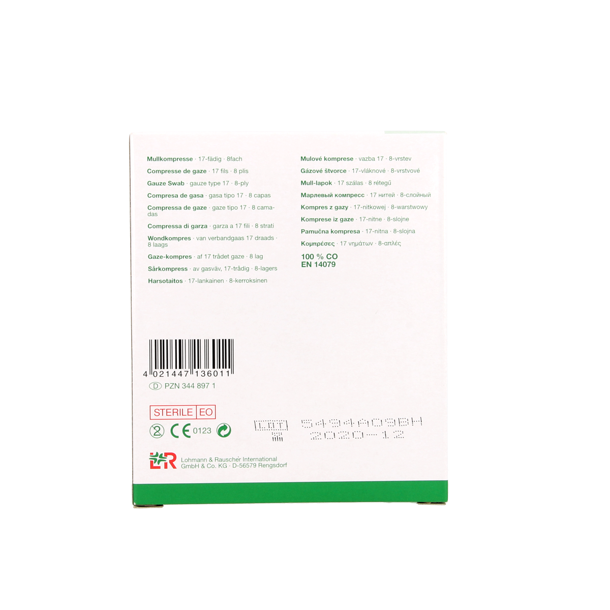 Sterile Gazin Gaaskompres 7.5 x 7.5 cm, soft medical gauze pads in a pack of 10 for wound care.