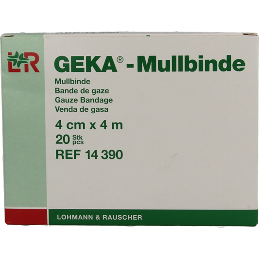 Geka Hydrofiel windsel, 4m x 4cm, soft and absorbent, used for wound dressing or medical care, shown in the product image.