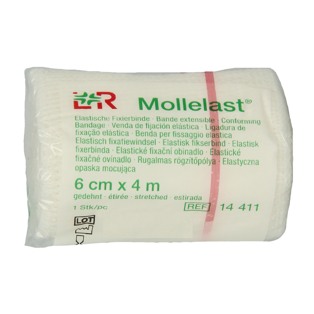 Mollelast elastic hydrofiel wound dressing, 4m x 6cm, flexible bandage for wound care, shown in the image.