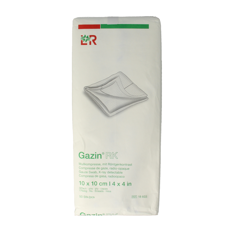 Gazin gaaskompres 10x10 cm niet-steriel 17 draads, 32L, pack of 50, soft cotton gauze for wound dressing.