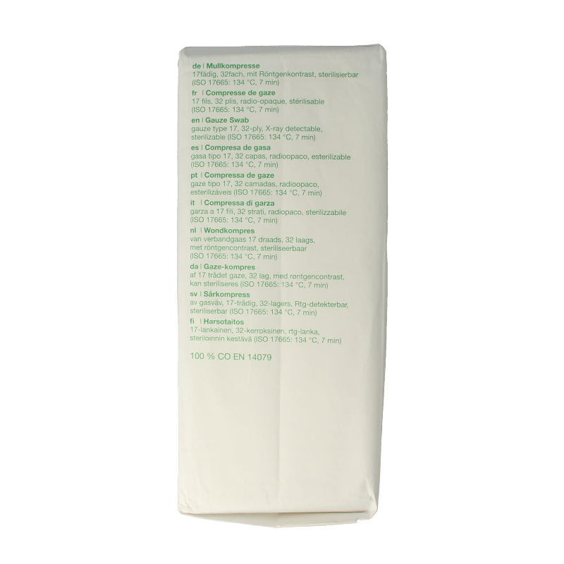 Gazin Gaaskompres 10x10 cm niet steriel, 17 draads, 32L, 50 stuks, soft cotton gauze compress for wound dressing.