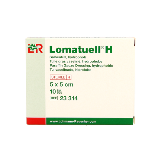 Lomatuell H gauze bandages 5cm x 5cm, pack of 10, sterile medical compresses for wound dressing from Lomatuell.