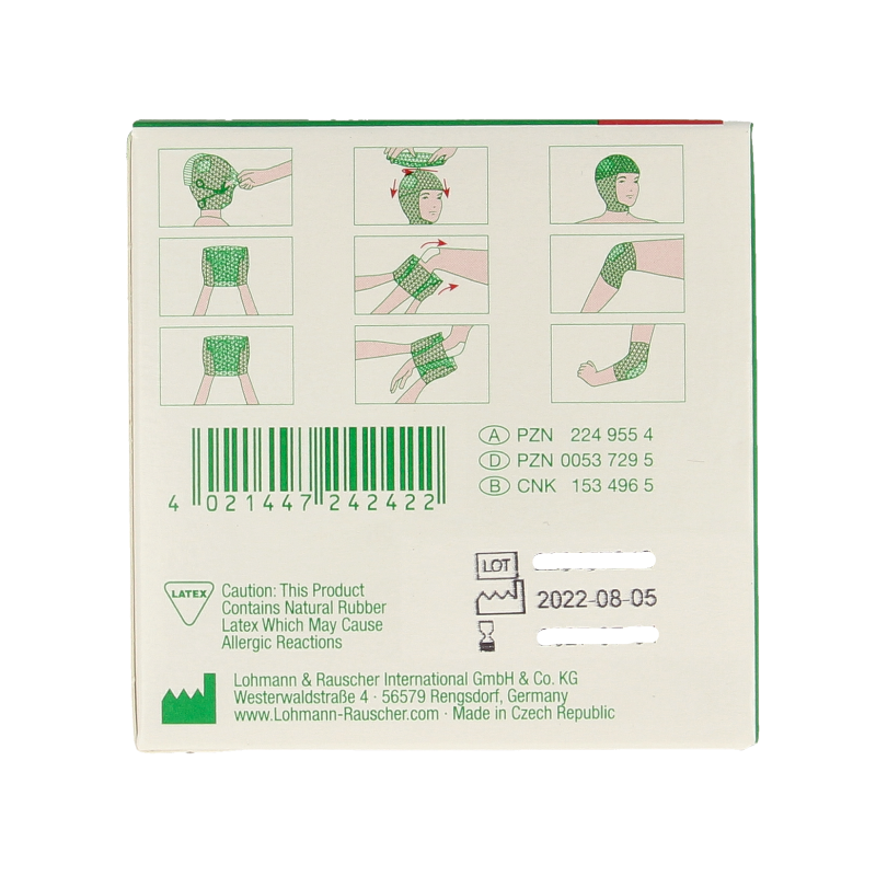TG Fix netverband C rekbaar, 4-meter elastic bandage for head, arm, or leg, shown in the image.
